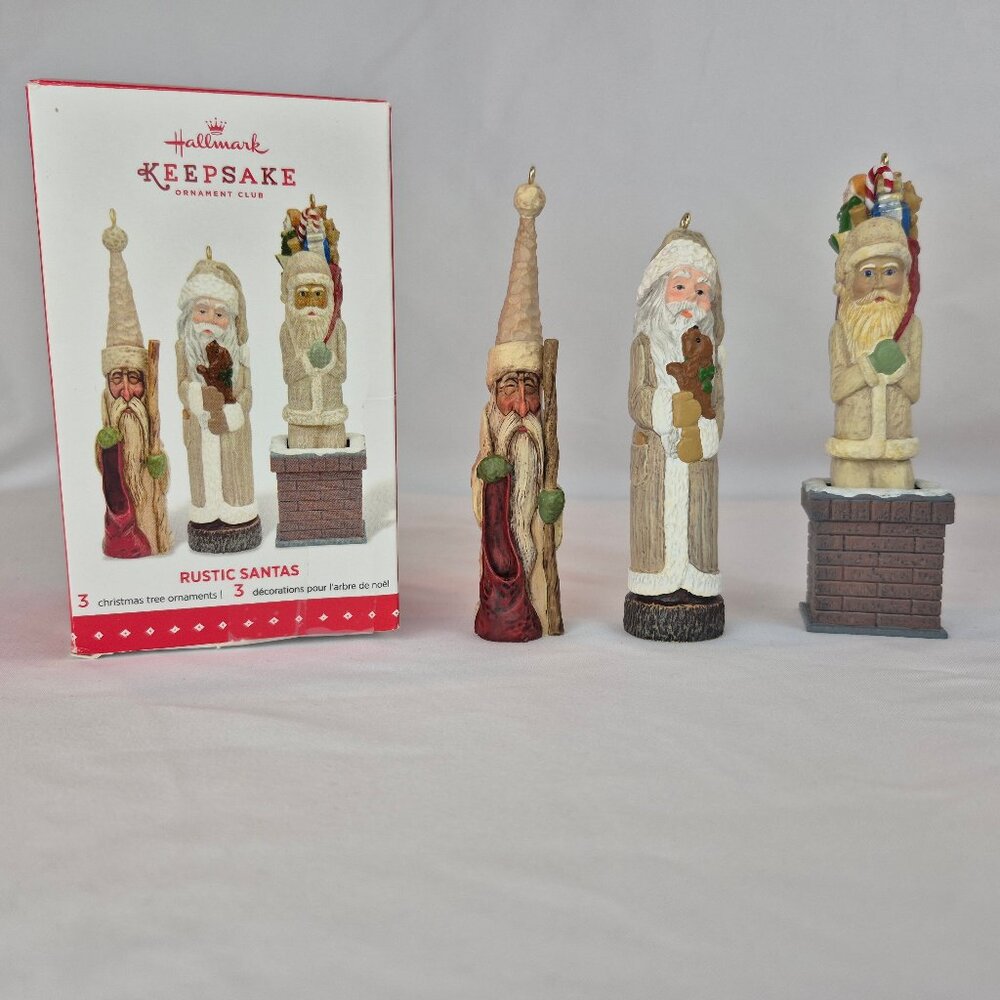 Hallmark Keepsake Ornament Club 2015 Rustic Santas  Set of 3 Signed